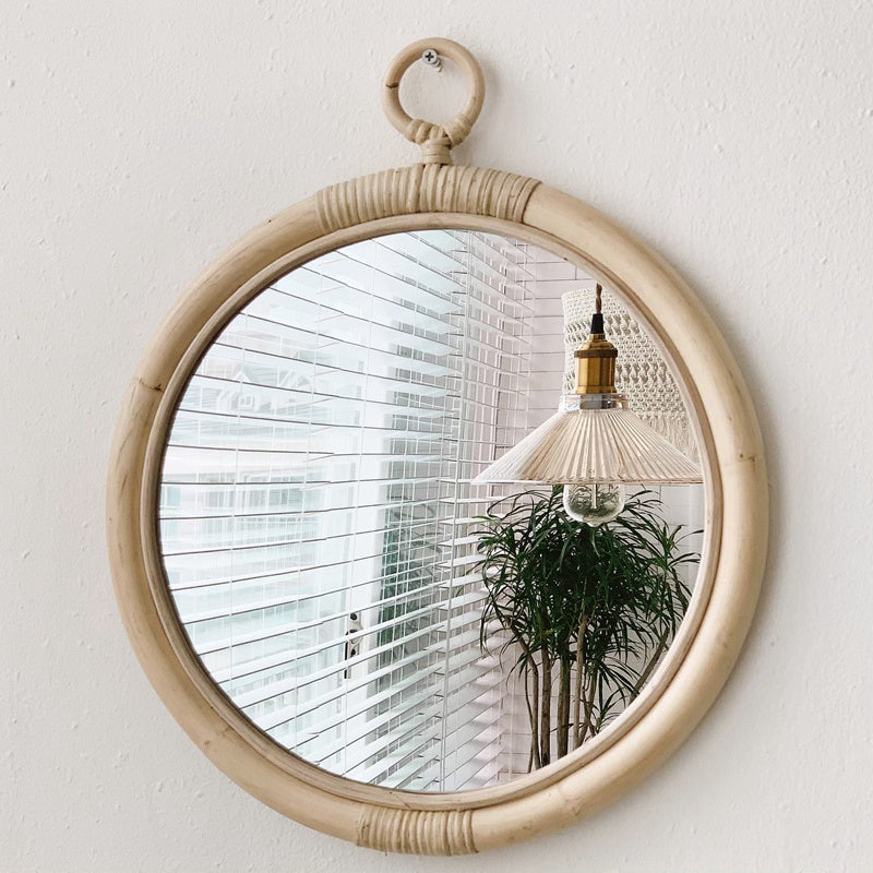 Art retro bamboo woven hanging mirror